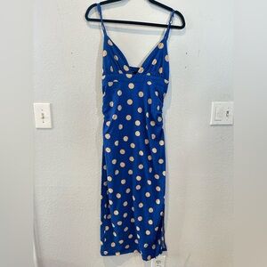 Zara Blue Polka Dot Cotton/Linen Dress